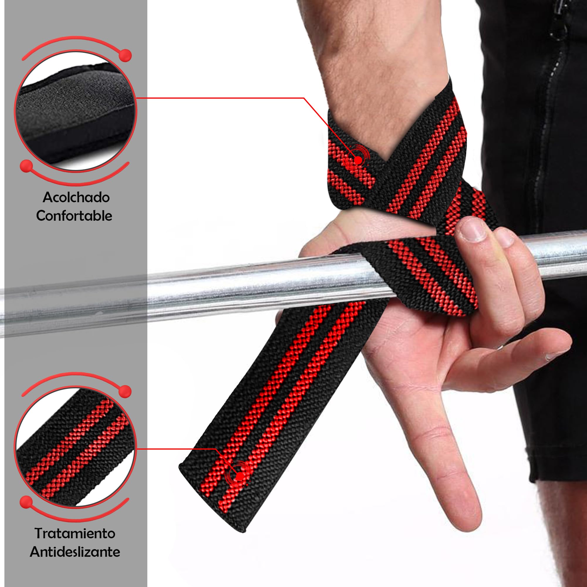 MERCURYAL Pack Straps Gym - Straps Powerlifting - Dodatek do siłowni - Akcesoria do siłowni (Straps Czarny/Czerwony)