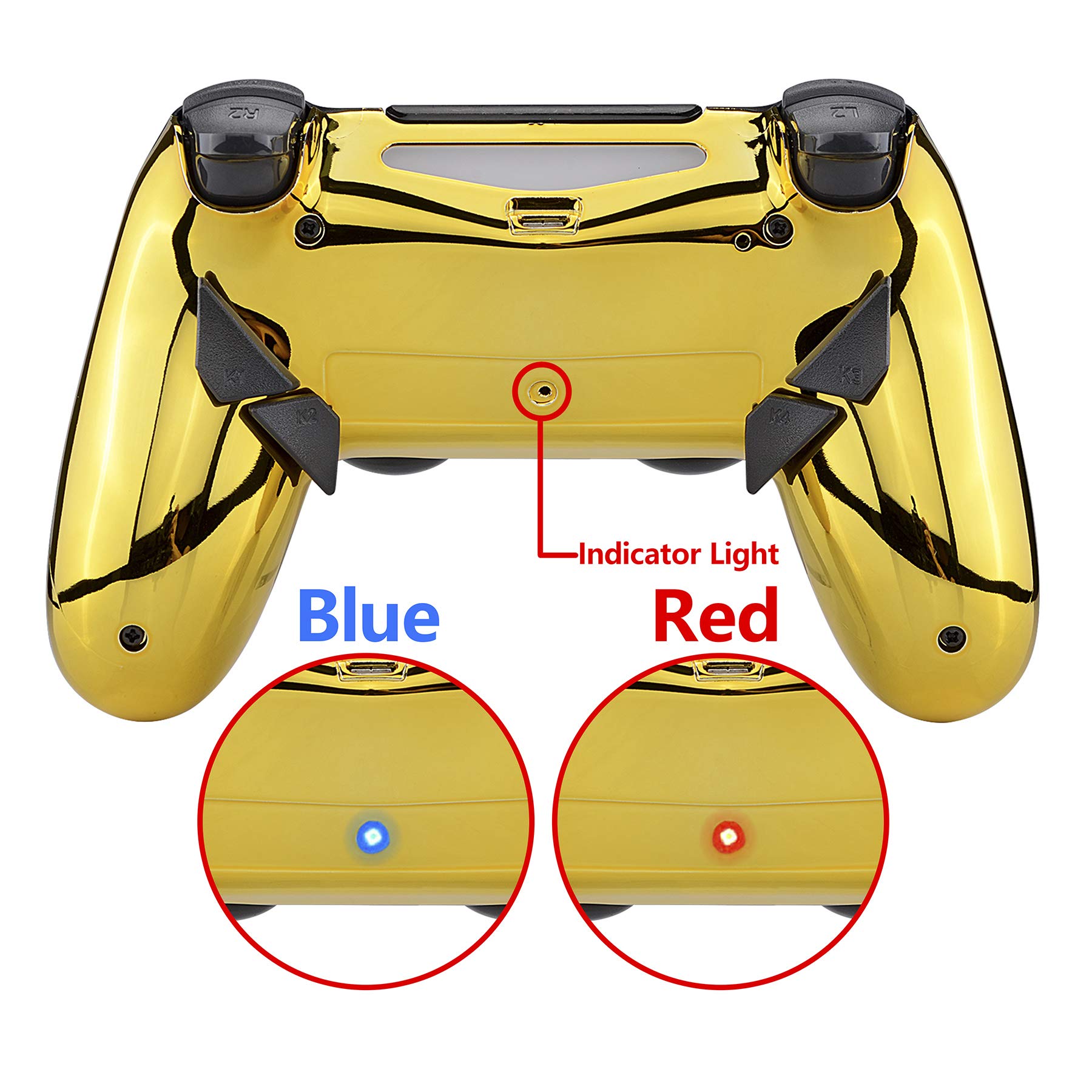 eXtremeRate Konfiguriert Dawn Remap Kit für ps4 Controller, DIY-Ersatz Hülle Rücken Gehäuse Case&Upgrade-Board& 4 Back Paddles Buttons Set für ps4 JDM-040/050/055(Chrome Gold)