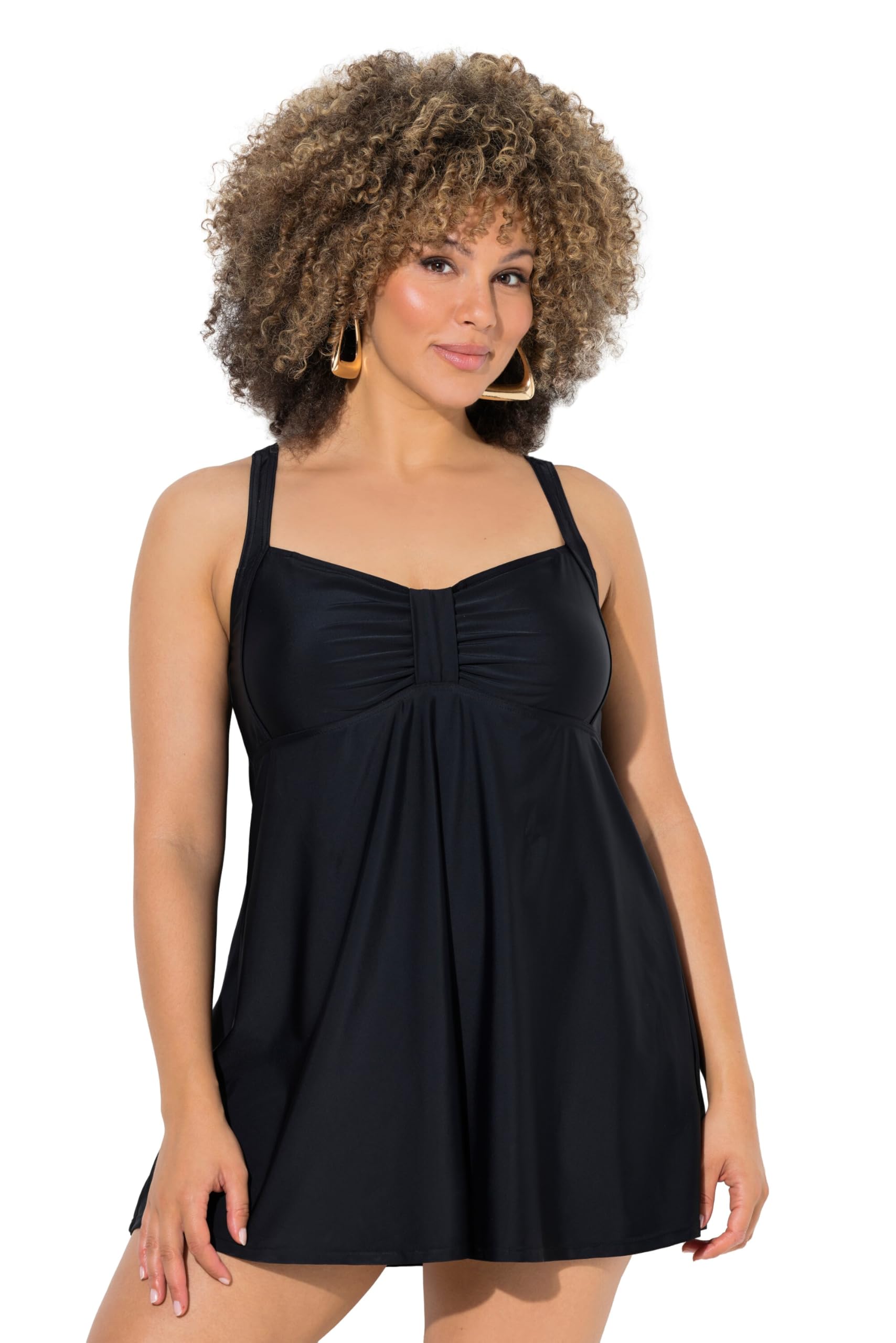 Ulla Popken Damen große Größen Übergrößen Plus Size Badekleid, Zierband, Softcups, recycelt 846420