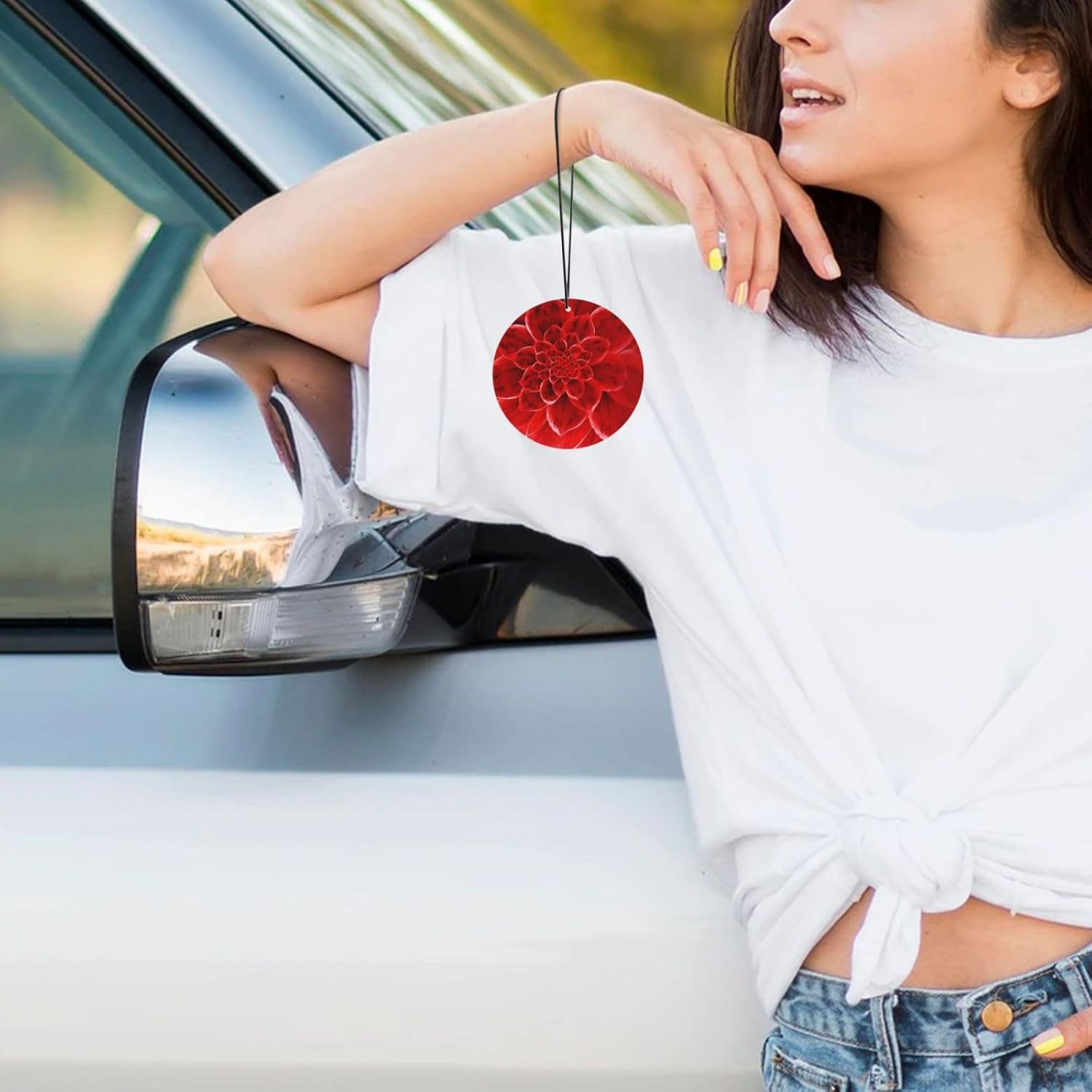 Car Air Freshener 24 PCS red flower Hanging Car Air Fresheners Auto Interior Decor Card Freshener Strong Scented Card Lavender Cars Scents for Office Bedroom Close Drawer Round Shape