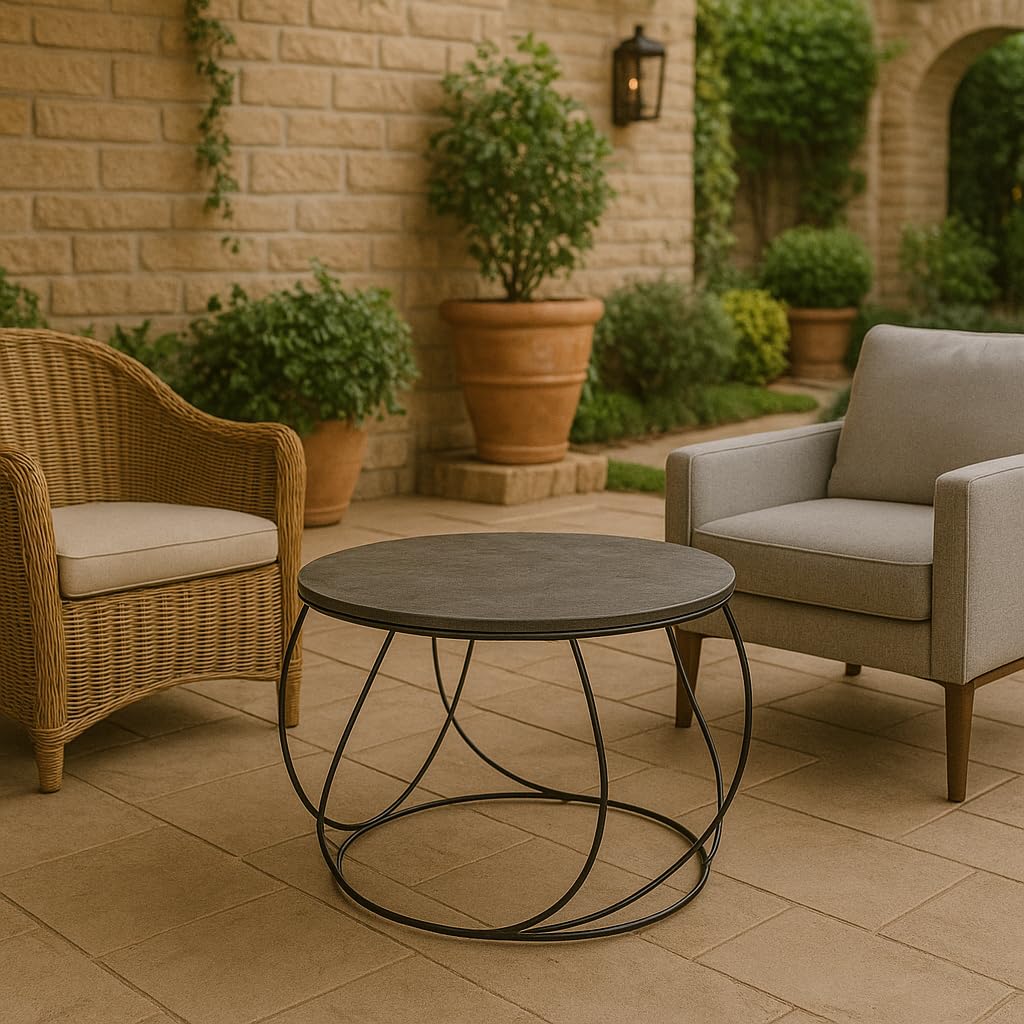 Kalu creations Table Basse Design Ø 60 cm avec Plateau en Ardoise Naturelle – Structure en Métal – Table Basse de Salon Moderne – Fabriquée en Italie