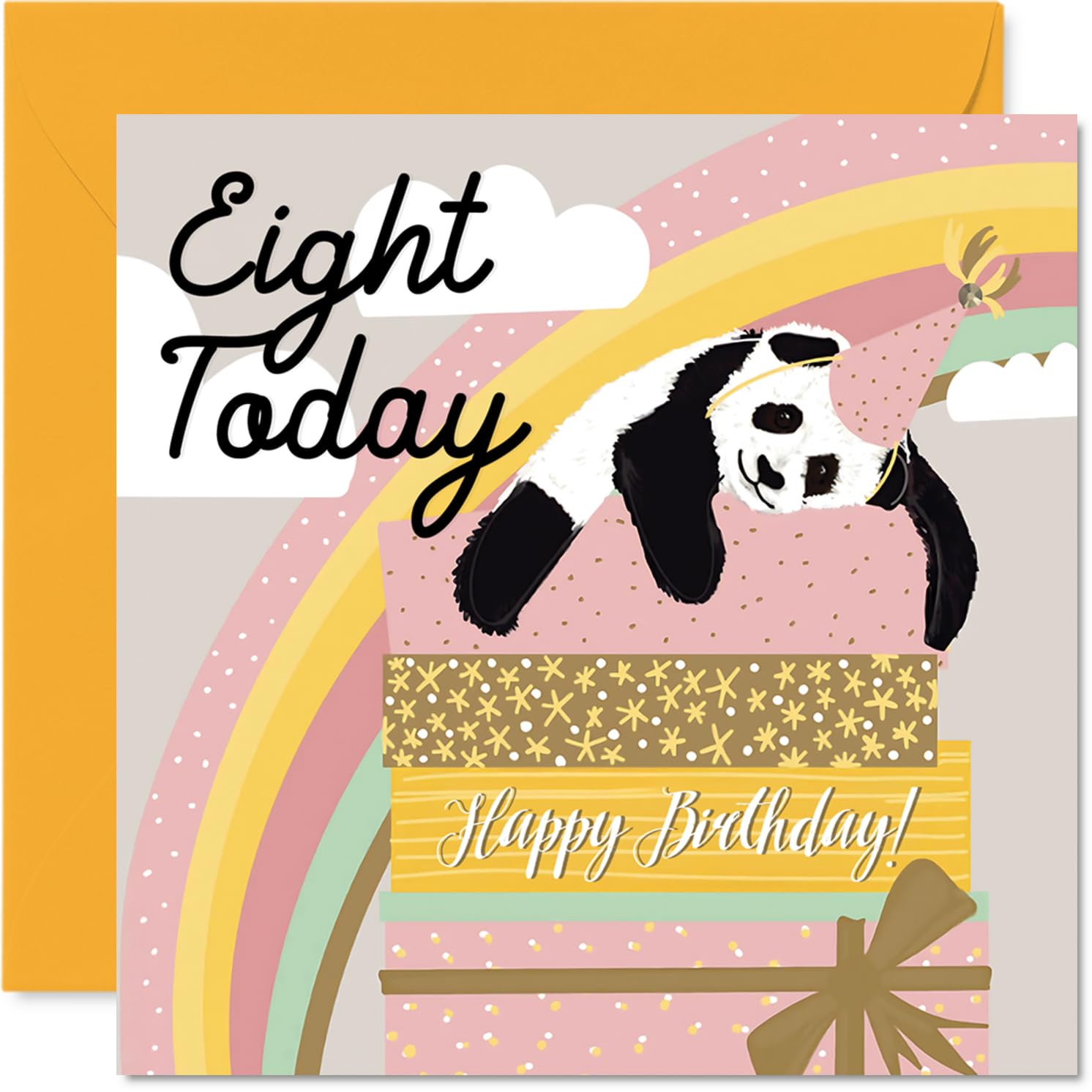 8th Birthday Cards for Girls Boys - Sleepy Panda - Happy Birthday Card for 8 Year Old Girl Boy Daughter Nephew Cousin Grandson, 145mm Bday Greeting Cards