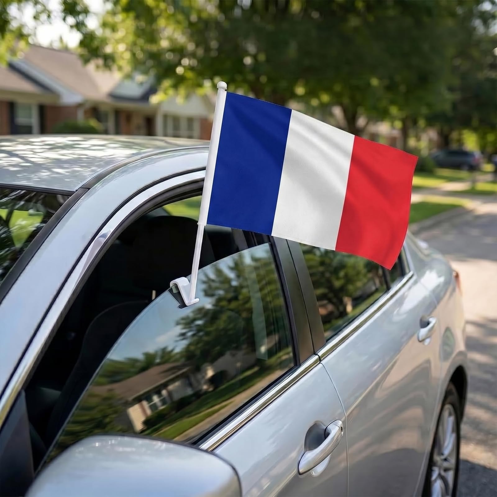 Drapeaux de Voiture France Lot de 2, 30 x 45 cm, Polyester avec Support