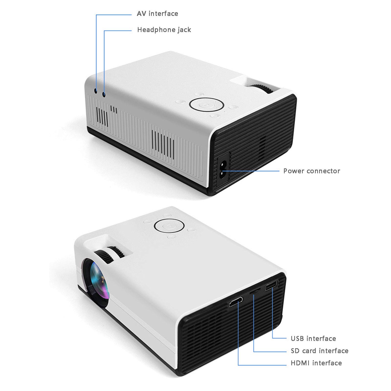 Mini Proiettore Proiettore Portatile LED Home Theater Cinema Proiettori di Film Portatile Stabilità Durata della Vita Supporto PC Portatile Smartphone Ingresso HDMI Proiettore Tascabile