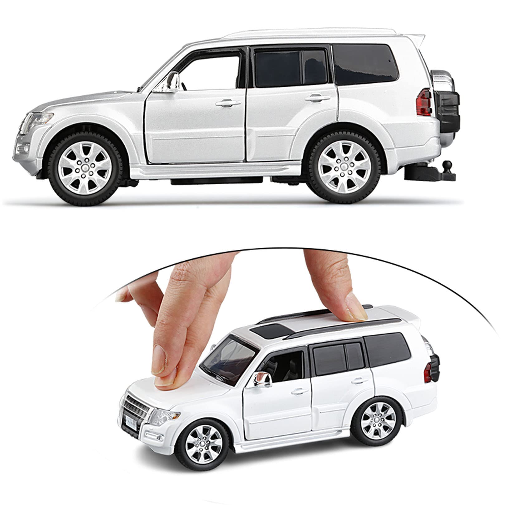WangXLDD Modellino di Auto in Scala 1/32, Compatibile con Mitsubishi Pajero V97, Modello di Auto in Lega SUV Assorbimento degli Urti Sterzo Suono e Modello di Auto Leggera (Light Gray)