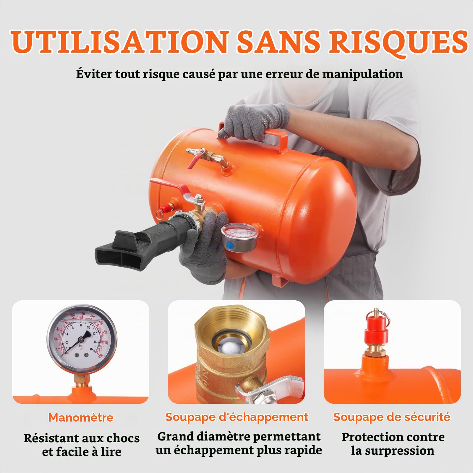 VEVOR Canon à Air 19 L Gonfleur de Pneus 145 PSI Compresseur d'air Portable 85-116 PSI Pression de Fonctionnement pour Tracteur Camion ATV Voiture et Réparation Automobile Atelier Bricolage Voitures