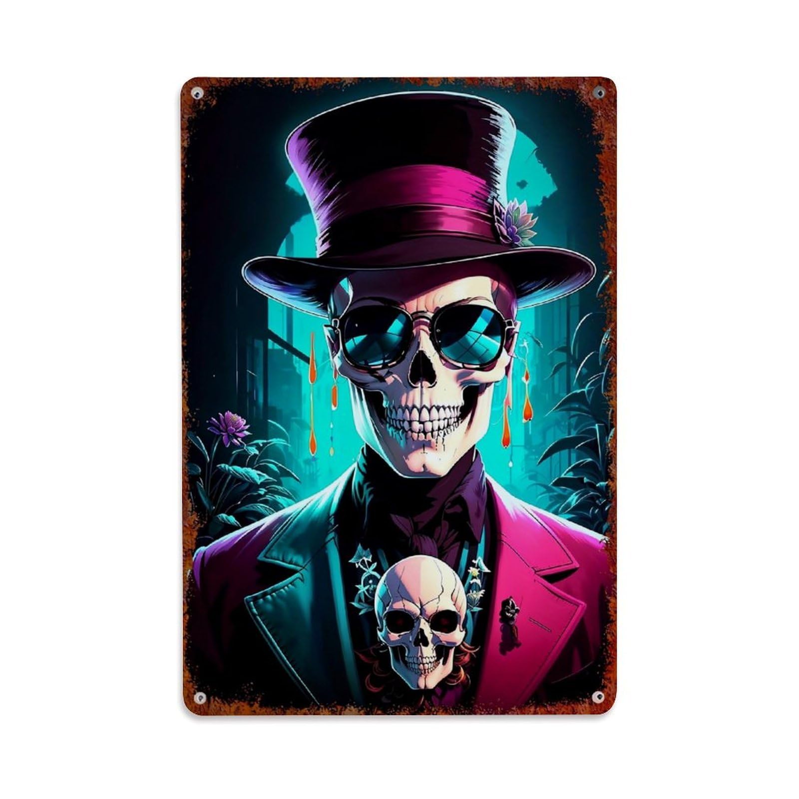 Jdfenggu Vintage Stylish Skull In Top Hat Retro Metal Tin Sign, Metal Poster For Bar, Home, Man Cave, Kitchen, Laundry Room Art Decor 8X12 Inch