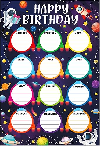 WhatSign Tabla de cumpleaños del espacio exterior  Calendario de aula laminado reutilizable para decoración de tablones de anuncios