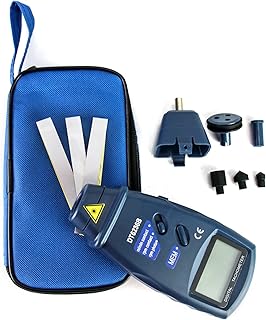 QWORK Tri-Mode Contact and Laser Non-Contact RPM Tach Digital Photo Tachometer Linear Speed Surface Distance Measure Meter, Digital Tachometer RPM Meter DT6236B for Motors, Machine Parts, Lathes