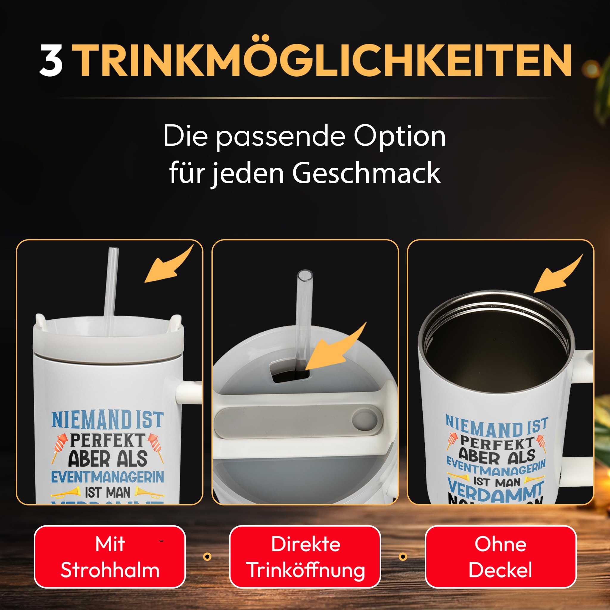 XXL Thermobecher für Eventmanagerin – Lustiges Geschenk zum Geburtstag & Jobwechsel – Edelstahl Trinkflasche, Weiß mit Spruch (WIEDERVERWENDBAR)