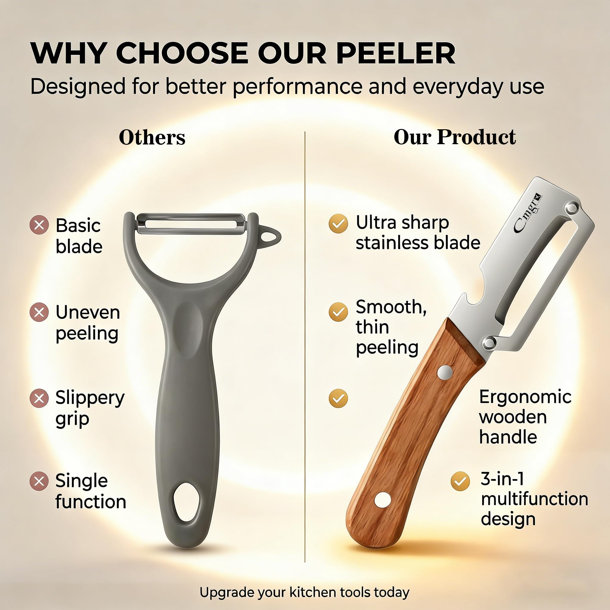 Vegetable Peeler, All Stainless Steel Potato & Fruit Peeler, Professional Kitchen Peeler with Ergonomic Handle, Zero Snag Design for Easy Peeling — view 6