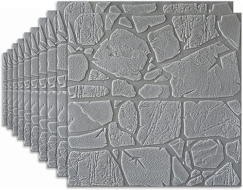 HLCUI Papel pintado de ladrillo 3D autoadhesivo, paquete de 10 unidades, color blanco, 27.6 x 27.6in, moderno, impermeable, con aspecto de piedra,