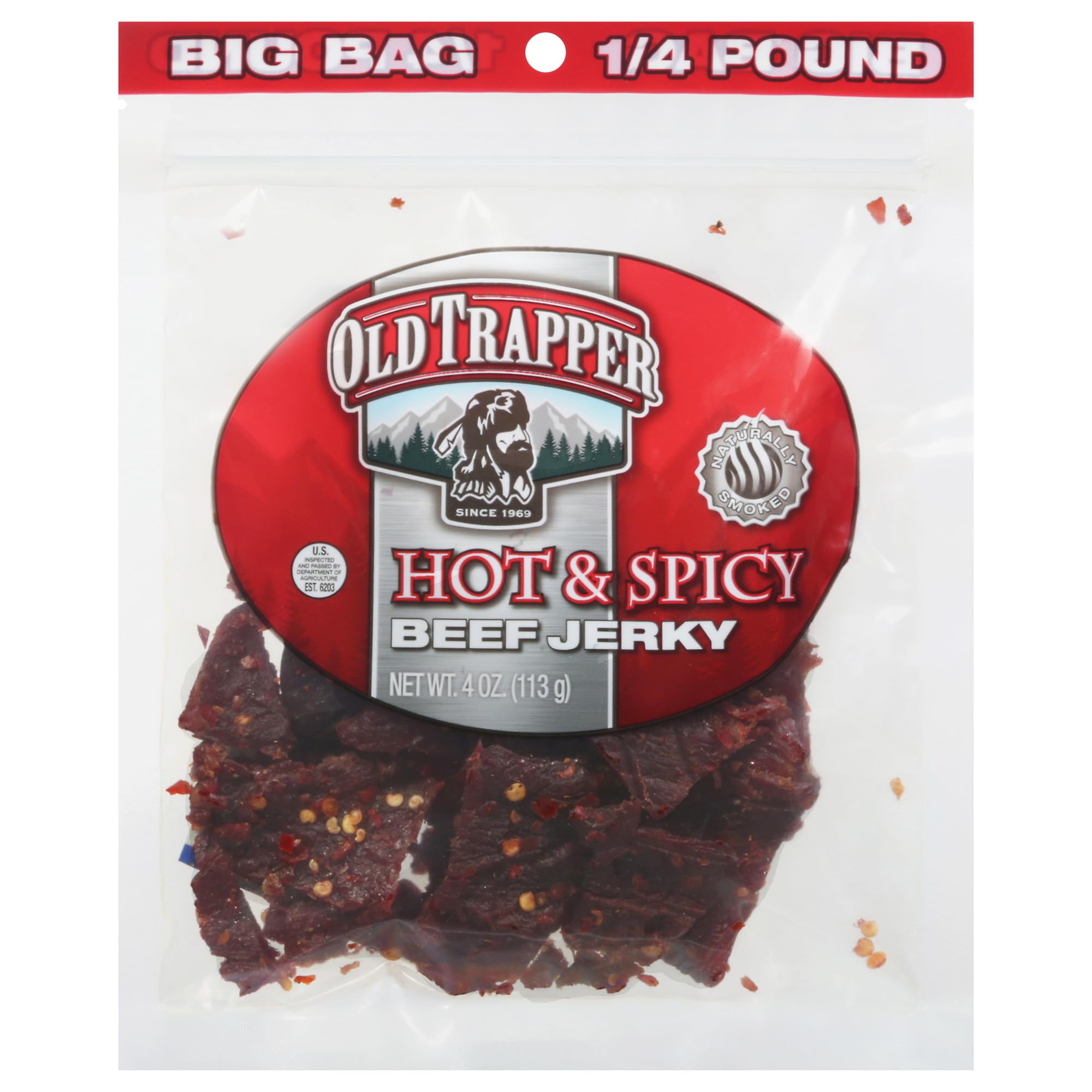 Old Trapper Jerky, Trapper's Choice Beef Jerky Hot & Spicy, 4 Ounce