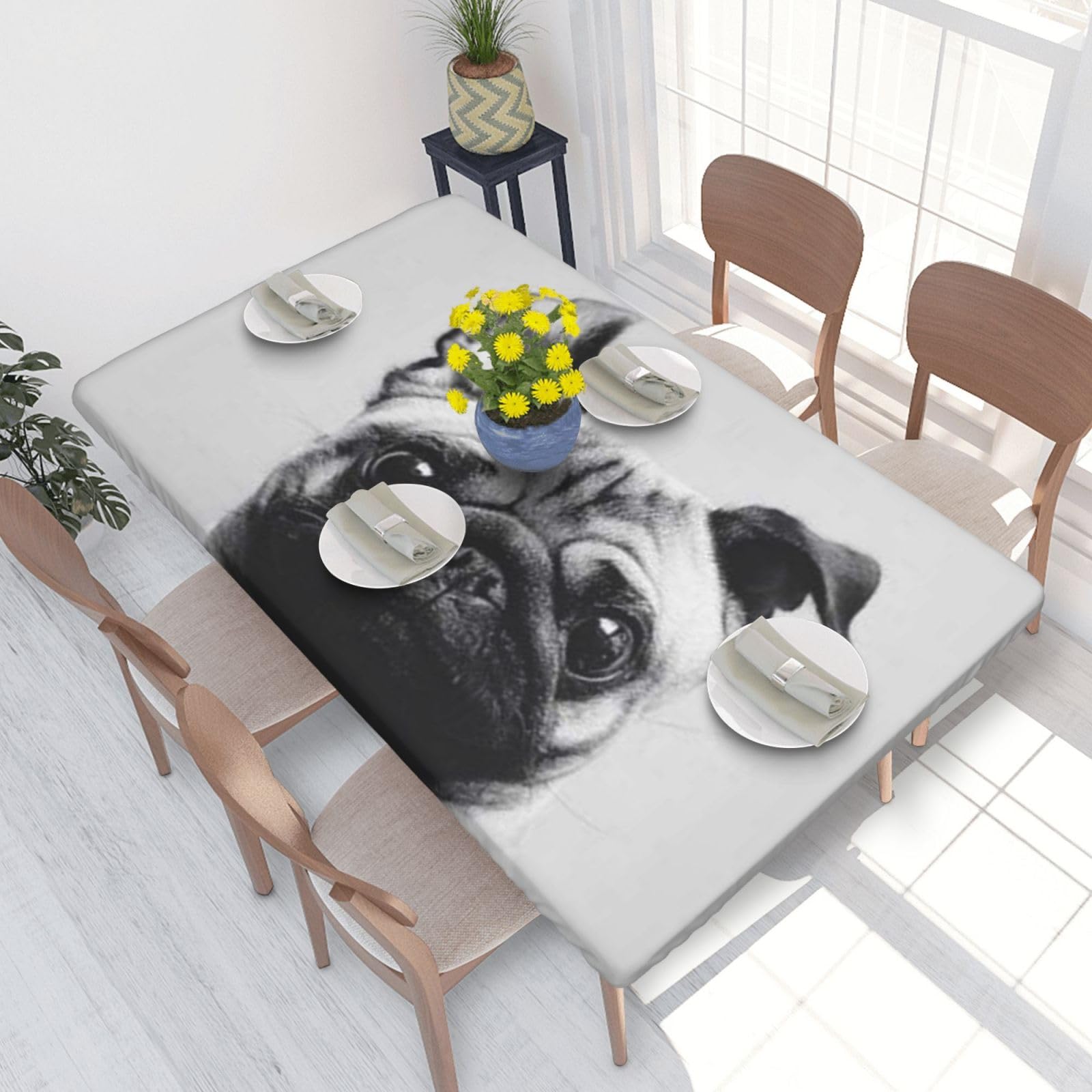 BNVSADC Pug Printed 4FT Tablecloth 122x76 CM Polyester Kitchen Water Resistant Table Cloth Dining Table Decoration Table Covers