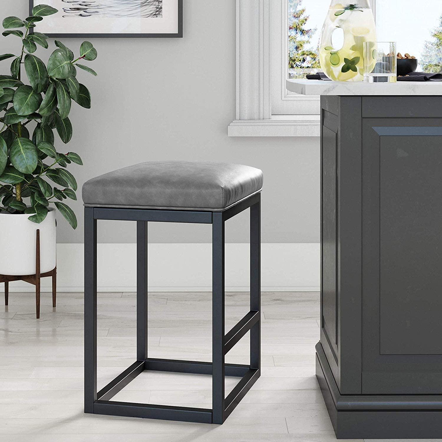 INDIAN DECOR 21083 Bar Stool/bar Chair/Cushioned Stool/Black Stool/with Cushion and Metal Base 24", Brown/Black-image-36