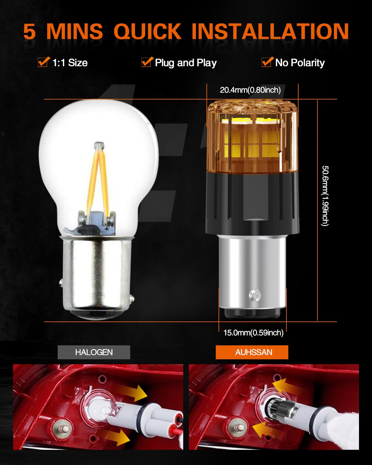 1157 BAY15D P21/5W Bombilla LED, Super Brillante Ámbar 6.5W 12V 24V No Polaridad 2835 18SMD para la Bombillas de Señal de Giro, Luces de Aparcamiento, Luz de Cola/Freno, Luces Diurnas (2Piezas)