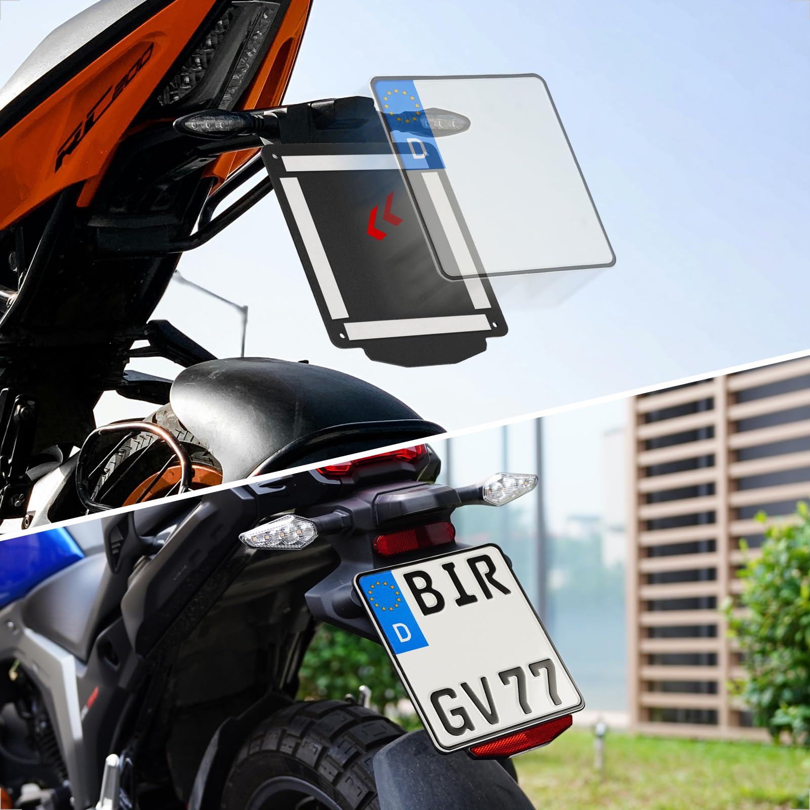 evermotor Porta targhe Moto 200x180mm, Supporto targa in alluminio per portatarga di Motocicletta, con catadiottro Moto omologato Occhi di Gatto posteriori da 125 mm