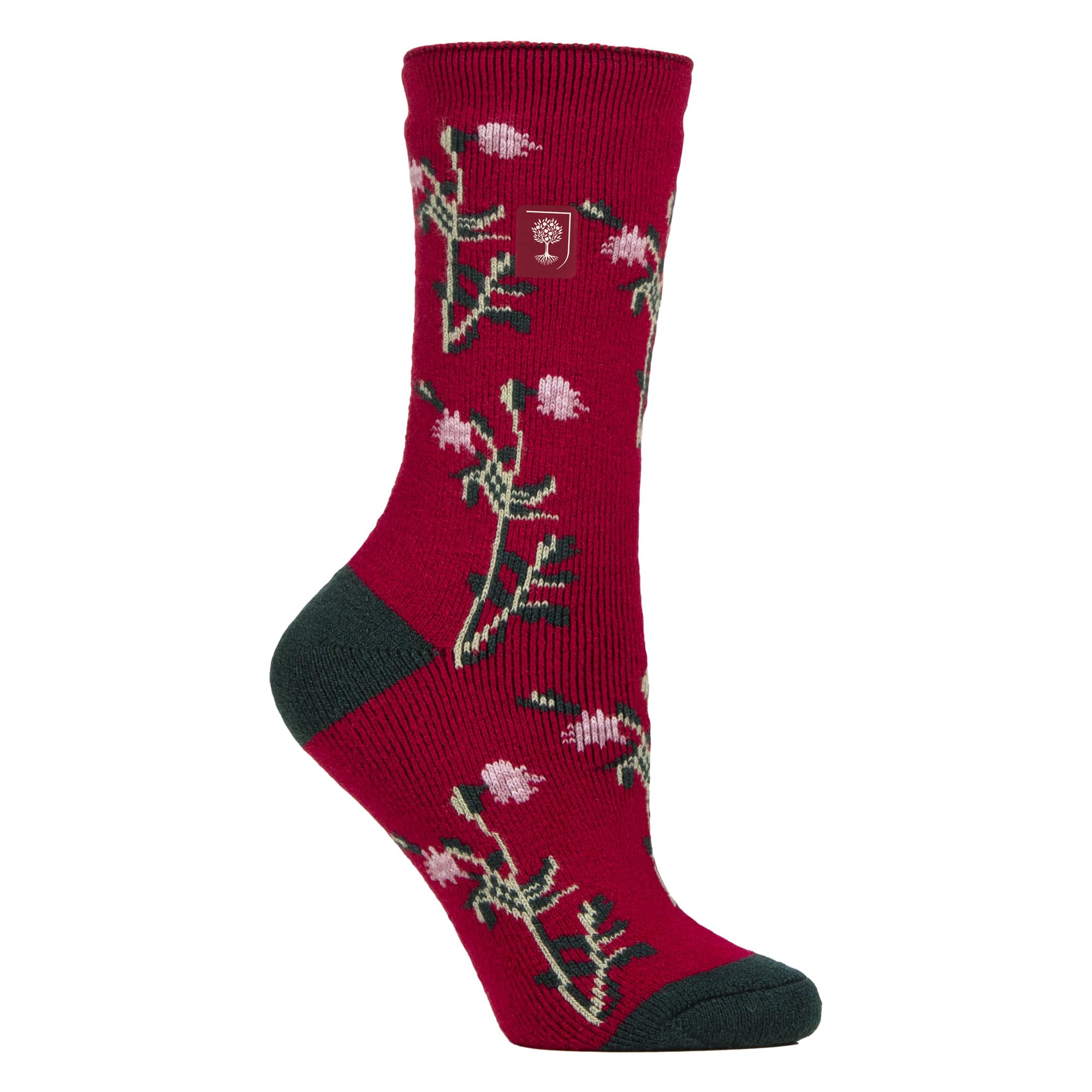 HEAT HOLDERS Womens Thermal Socks Lite | Thin Floral Patterned Fleece Lined Socks 4-7 UK (4-8, Floral/Cerise)