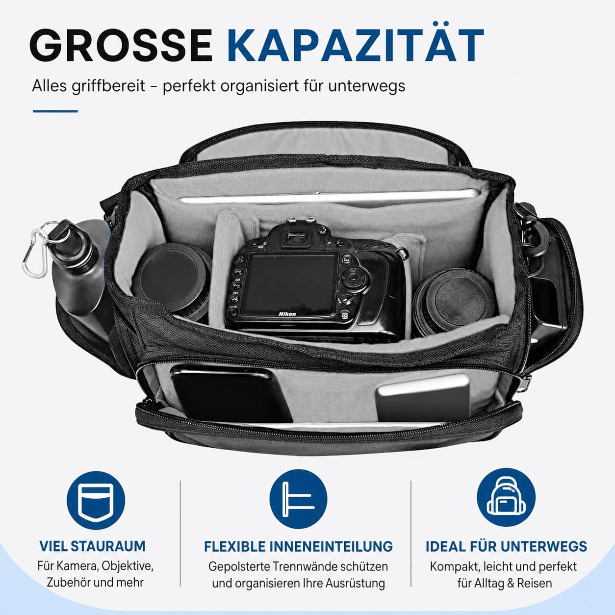 CADeN Grand Sac Bandouliere Appareil Photo Sacoche Housse Photo Reflex Sac Photographe avec Porte Trépied et Rembourrage Amovible pour Voyage Nikon Canon Sony DSLR SLR