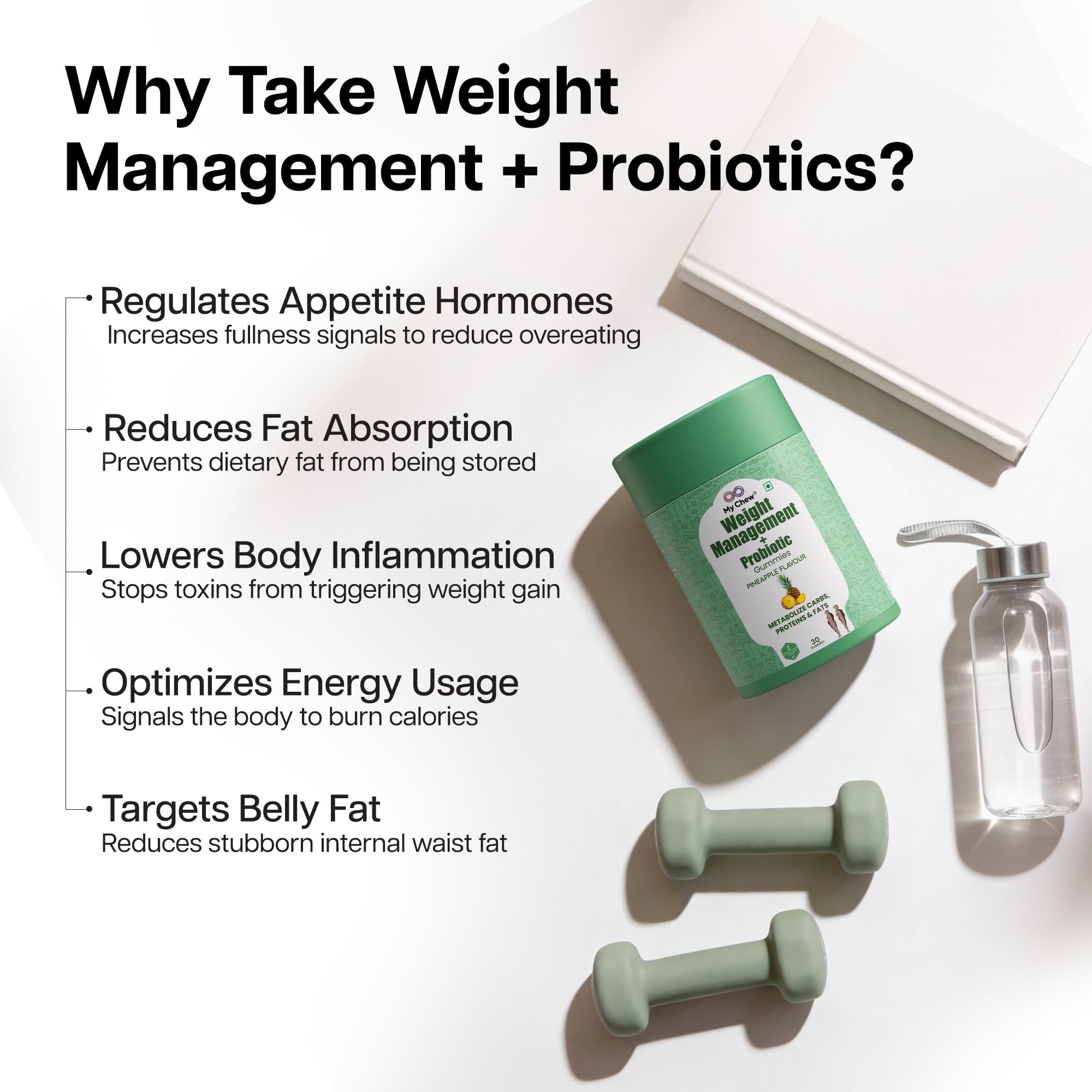 My Chew Probiotic Apple Cider Vinegar Weight Management Gummies, 1 Billion CFU Clinically Proven Weight Loss for Women & Men With Green Tea, Garcinia Cambogia & L-Carnitine Sugar Free,30 Gummies — Amazon image 4