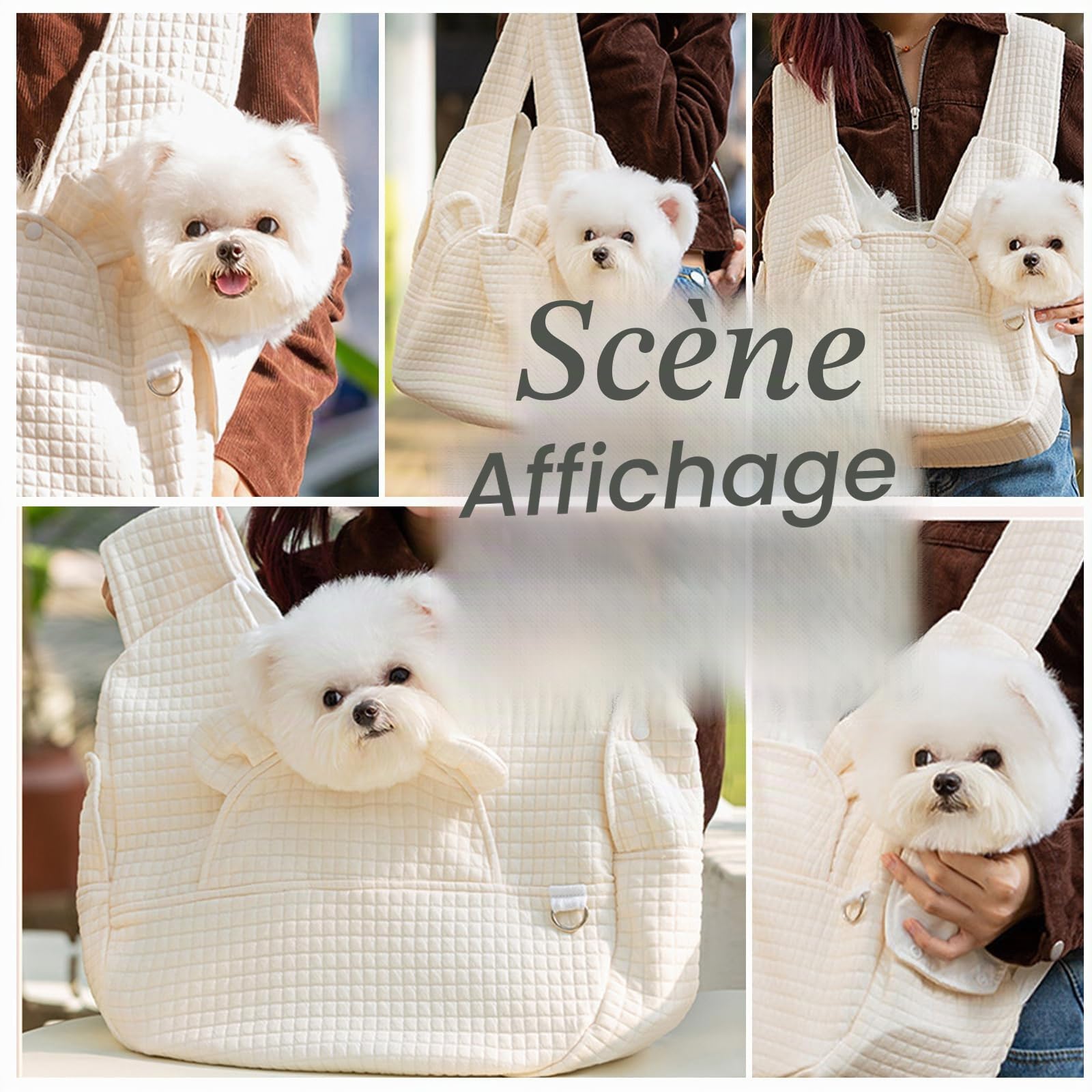 PETCUTE Sac de Transport pour Chiens, Mains Libres Sac de Transport à l'avant pour Animal Domestique,Plaque Inférieure Amovible,Lavable Sac Bandoulière pour Chien avec Ceinture de Sécurité