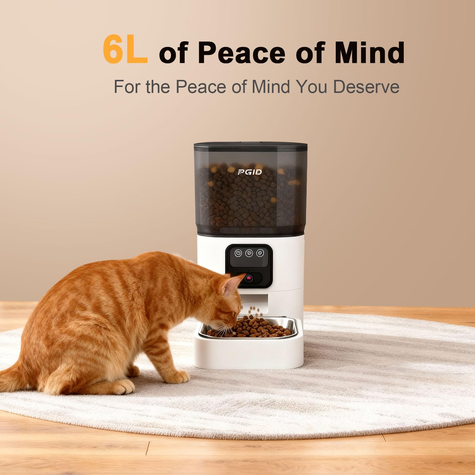 PGID Automatic Cat Feeder with Camera, 1080P HD Video with Night Vision, 2.4G WiFi Pet Feeder for Cat & Small Dog, 2-Way Audio & Meal Call Pet Food Dispenser, Motion Capturing Auto Dog Feeder 6L - image 4
