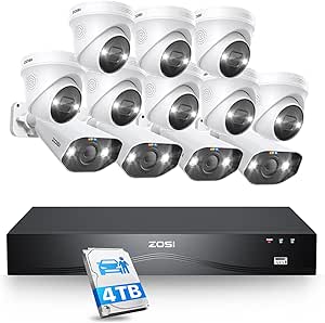 ZOSI 4K PoE Security Camera System,Person Vehicle Detection,2 Way Audio,Sound&Light Siren,Dual Disk Backup,12pcs 4K Spotlight Outdoor PoE Cameras,4K 16 Port 24CH NVR with 4TB HDD for 24/7 Recording asin的图片