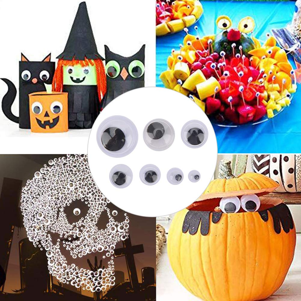 800Pcs Black Wiggle Eyes, Self Adhesive Black White Craft Eyes Assorted Sizes Sew On Plastic for Plush Animal DIY Crafts Decoration