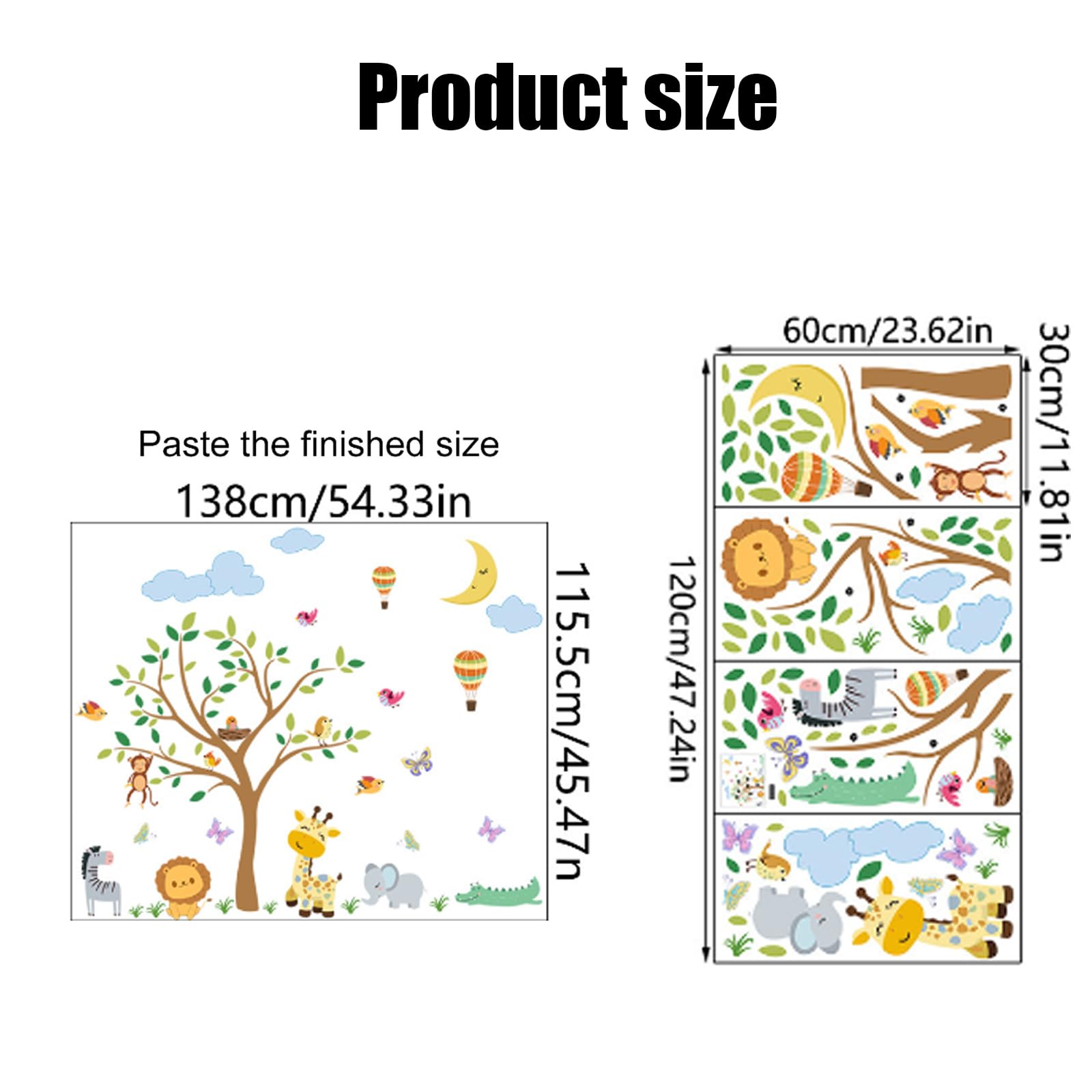 Jungle Animals Tree Wall Decals Elephant Giraffe Lion Safari Wall Stickers Baby Nursery Kids Bedroom Living Room Wall Decor and Creativity for Transforming Nursery Classroom Etc - Image 2