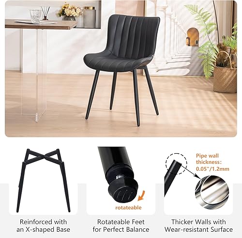Miniatura 7 de YOUNUOKE Juego de 2 sillas de comedor negras, con tapizado de piel sintética para cocina y comedor con respaldo, silla de acento minimalista de