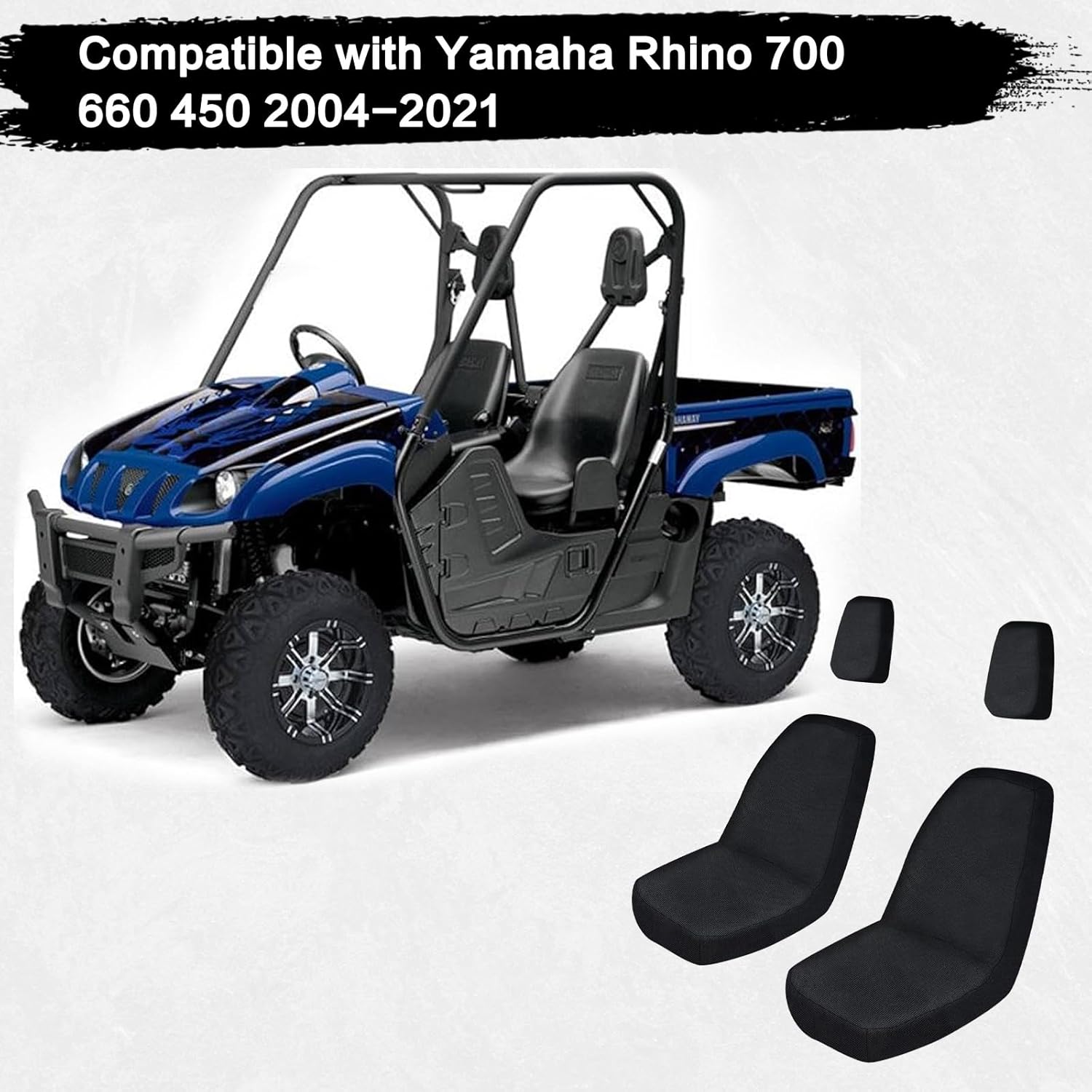 Rhino 700 Seat Covers with Headrest Covers - Waterproof PU Coatin Compatible with Rhino 700 660 450 2004-2021,Black UTV Seat Cover