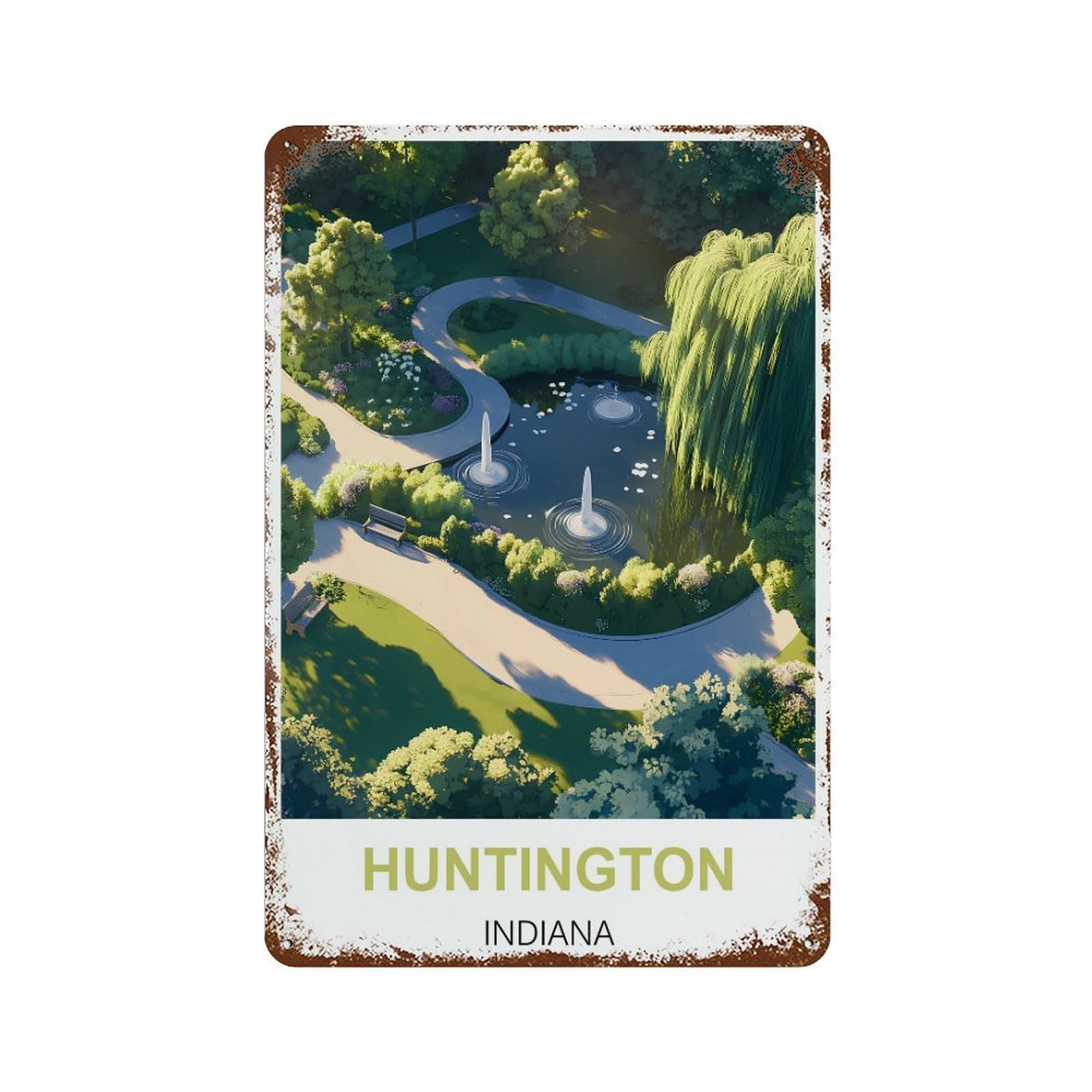 Huntington Indiana Retro Design Tin Painting Vintage Tin Sign 08x12inch(20x30cm) Wall Art for Home Office Bedroom Living Room Cafes Wall Decor