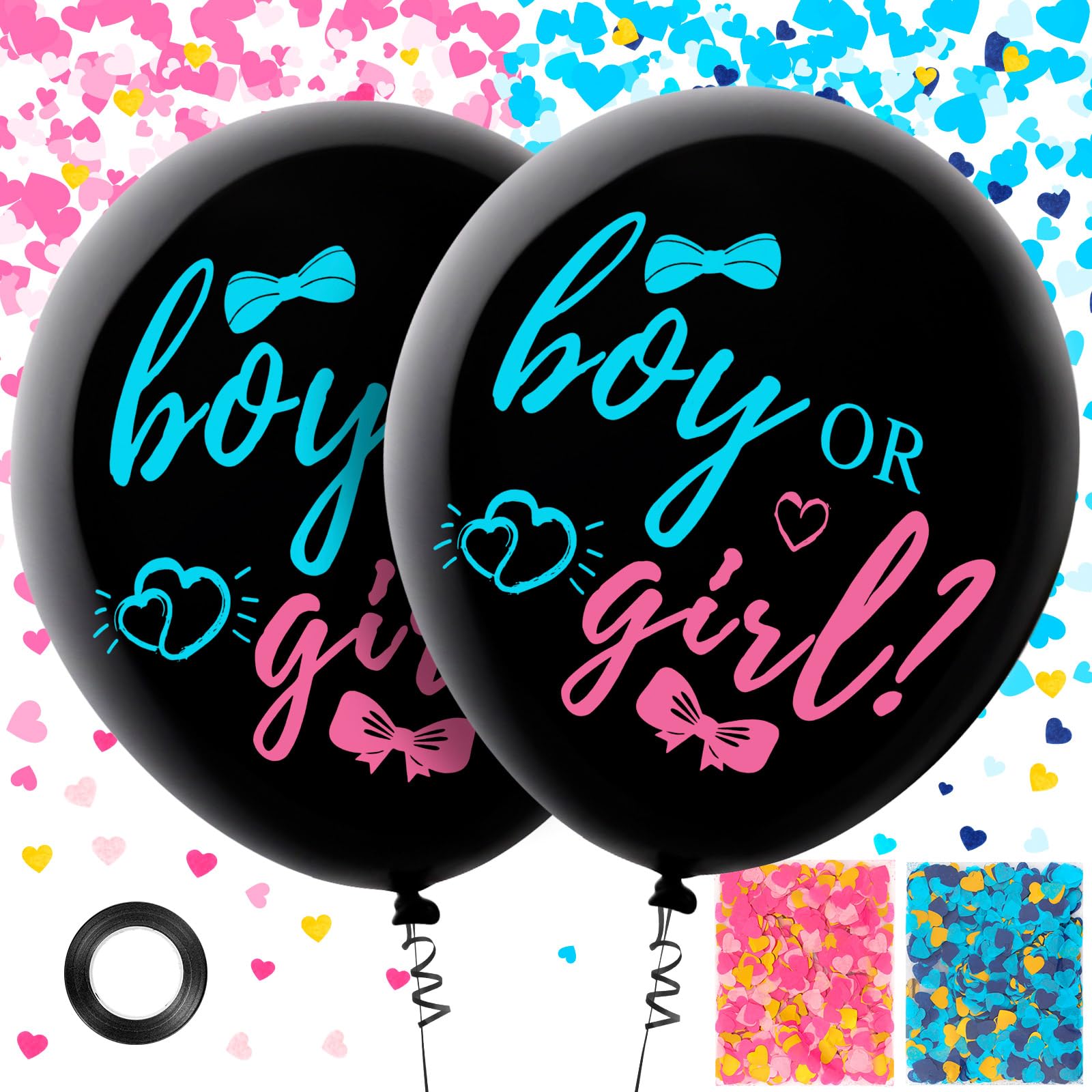 2 Pcs Giant Gender Reveal Balloons, 36 Inch Boy or Girl Confetti Balloon With Pink and Blue Heart Shape Confetti for Baby Shower Party Supplies (