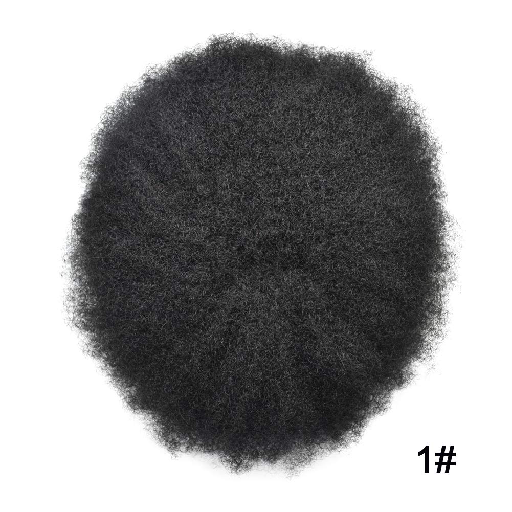 Man Weave Hair Unit Afro Toupee For Black Men African American Human Hair System Kinky Curly Wavy Afro Mens Toupee Bleached Knots With Natural Hairline Hair Units Breathable Mens Weave (6''*9'', 1# JET BLACK-110% light to medium density 20mm-wave)