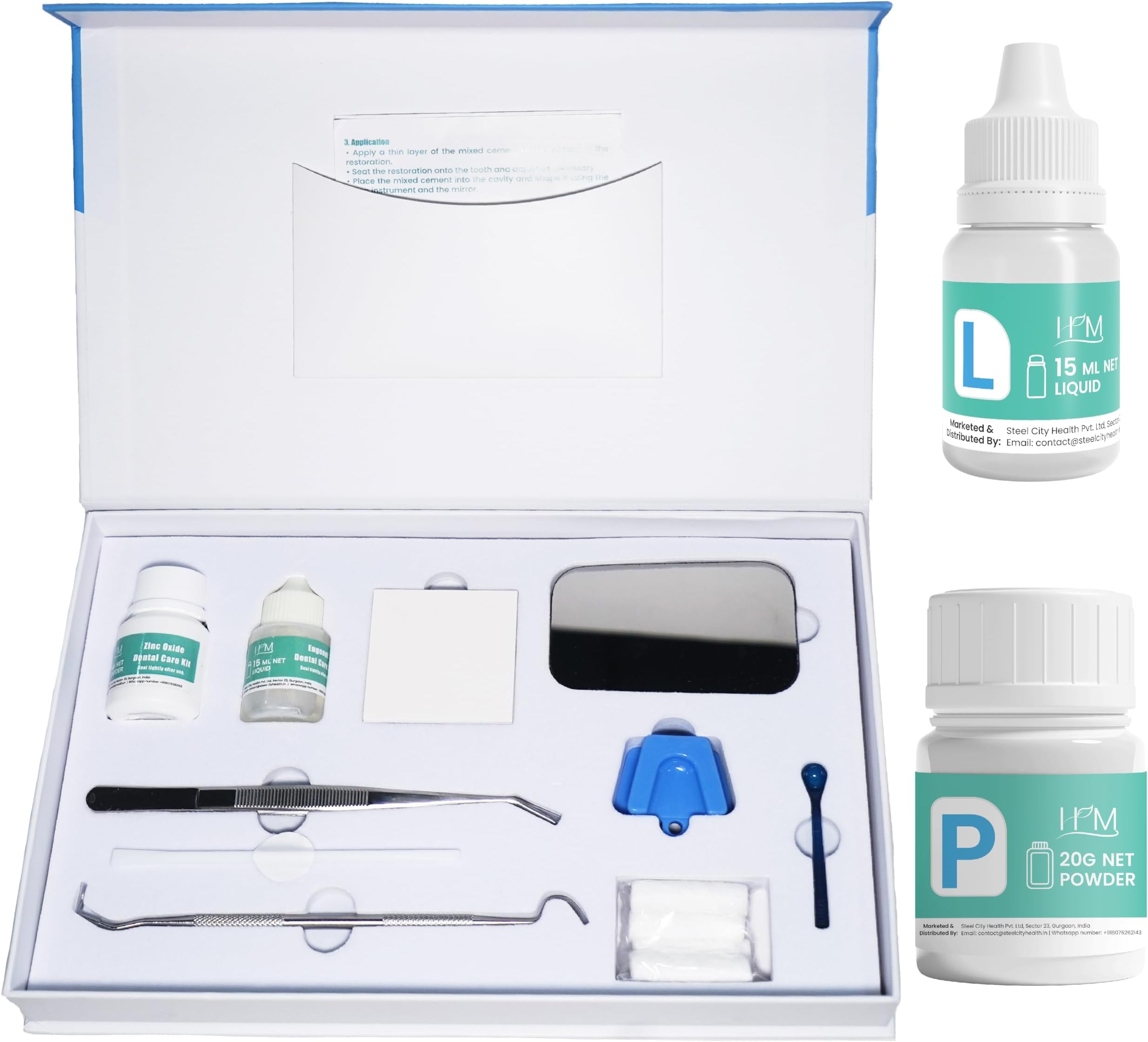 HM Zinc Oxide Eugenol Dental Cement Kit | Super Adhesive | Instant Tooth Repair, Cap, Crown & Bridge Filling | DIY, Self Curing, Sturdy & High Strength |Universal Shade| Emergency Dental Care | 1 Box