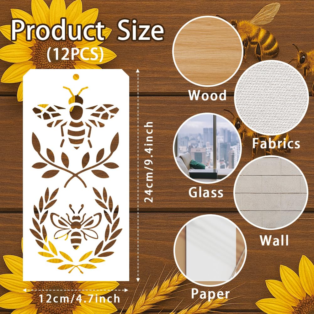 GOMAKERER 12 Pcs Bee and Dragonfly Stencils for Painting, 12 Styles Bee Honeycomb Painting Stencils Reusable Art Drawing Templates for Drawing on Wall Wood Home Decor - Image 2