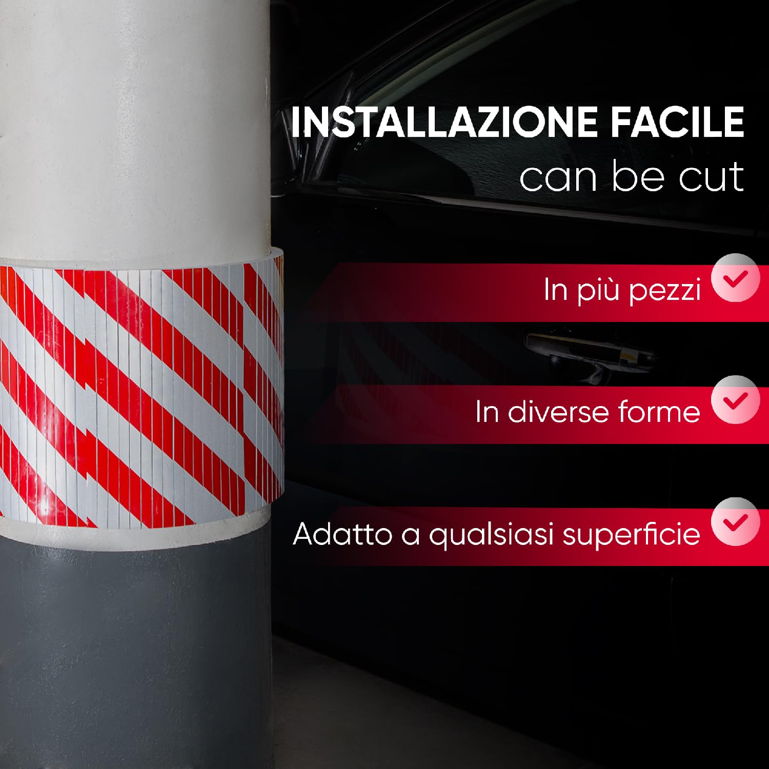 NURADA Paracolpi Garage. Protezione Portiere Auto. Pack 5. Paracolpi Portiere Auto. Paraspigoli Angolari. Angolari per Muro. Paraspigoli Gommapiuma. Colonne rotonde. 40x25x2cm (Rosso riflettente)