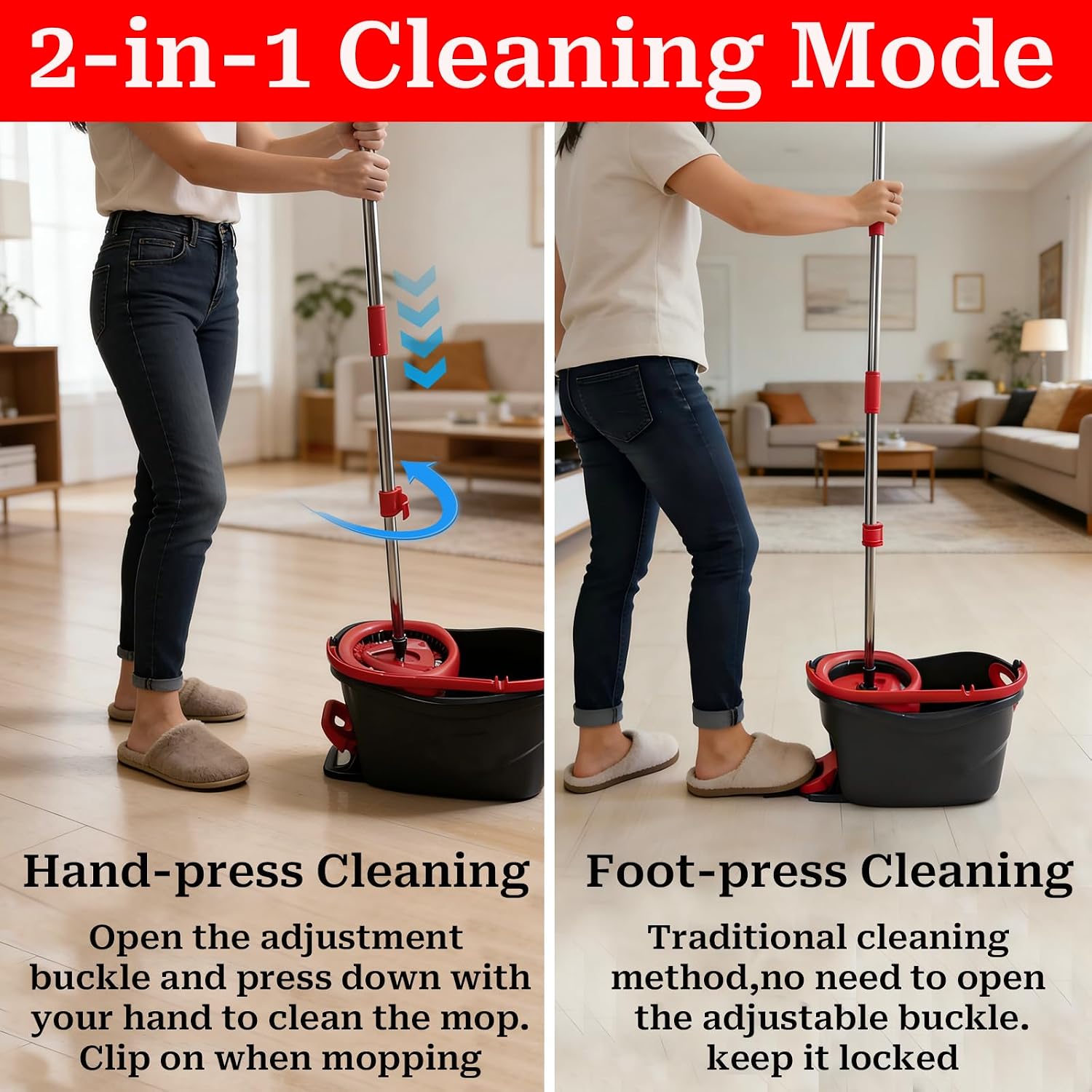 Spin Mop Handle Replacement for Ocedar, Heavy Duty Hand Press Mop Stick Replacement Parts for O Cedar Easywring/Rinseclean/H2pro, 3 Section 30" to 53" Telescopic Pole, Mop Head and Base Excluded