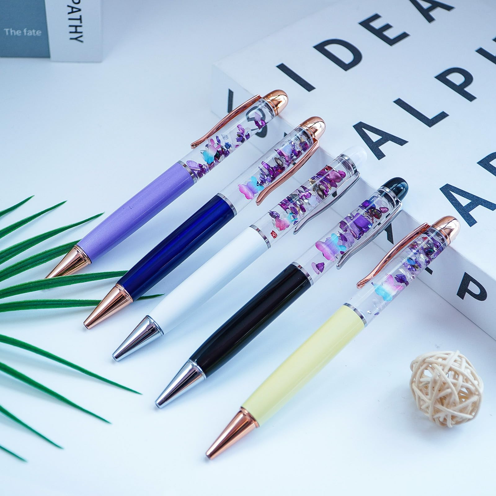 Sikyby Bunny Rabbit Glass Glaze Cute 3D Floater Liquid Writing Journaling Office Pen Unique Gifts Set of 5 Pens - Image 2