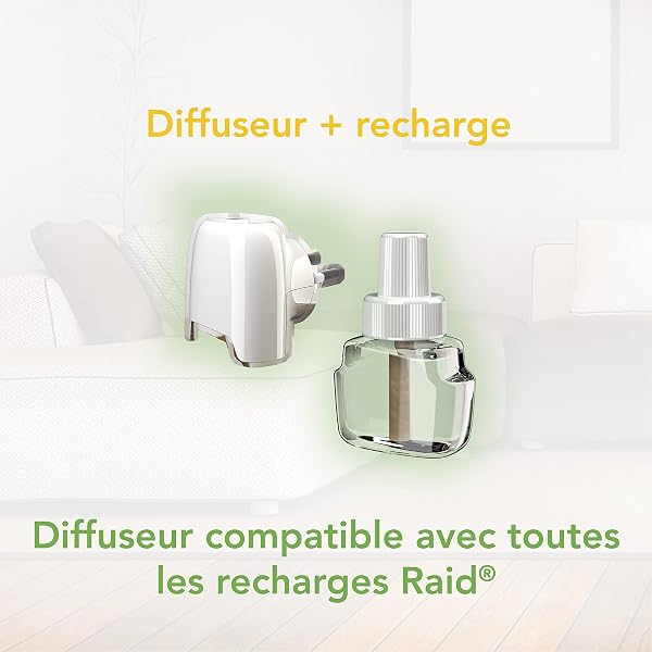 Raid Recharge Diffuseur Électrique Liquide - Répulsif Moustiques et Moustiques Tigres 90 Nuits - 2 Diffuseurs et 2 Recharges - 3