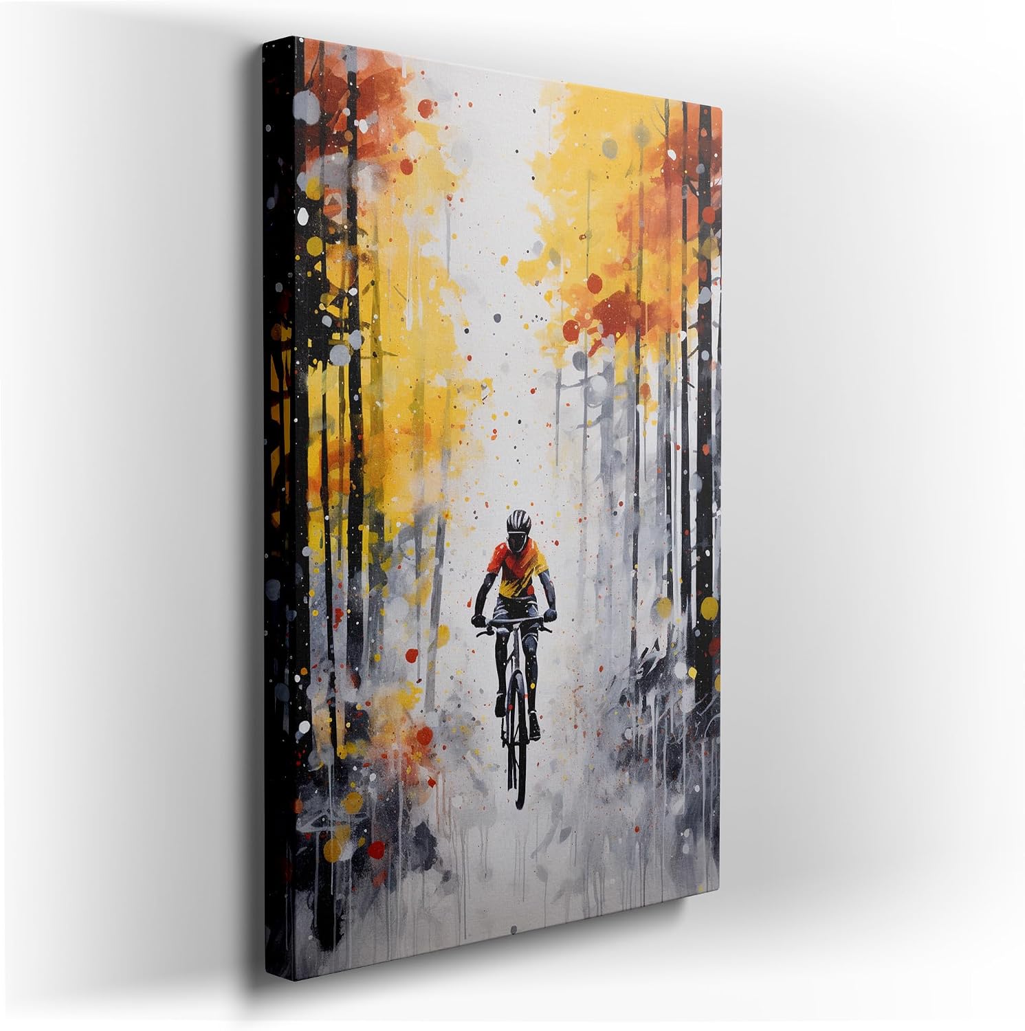 Canvas for Living Room. Autumn Adrenaline Rush: Mountain Biking Through The Heart of a Colorful Forest, 27 x 18 inch Canvas Wall Art - Modern Home Decor
