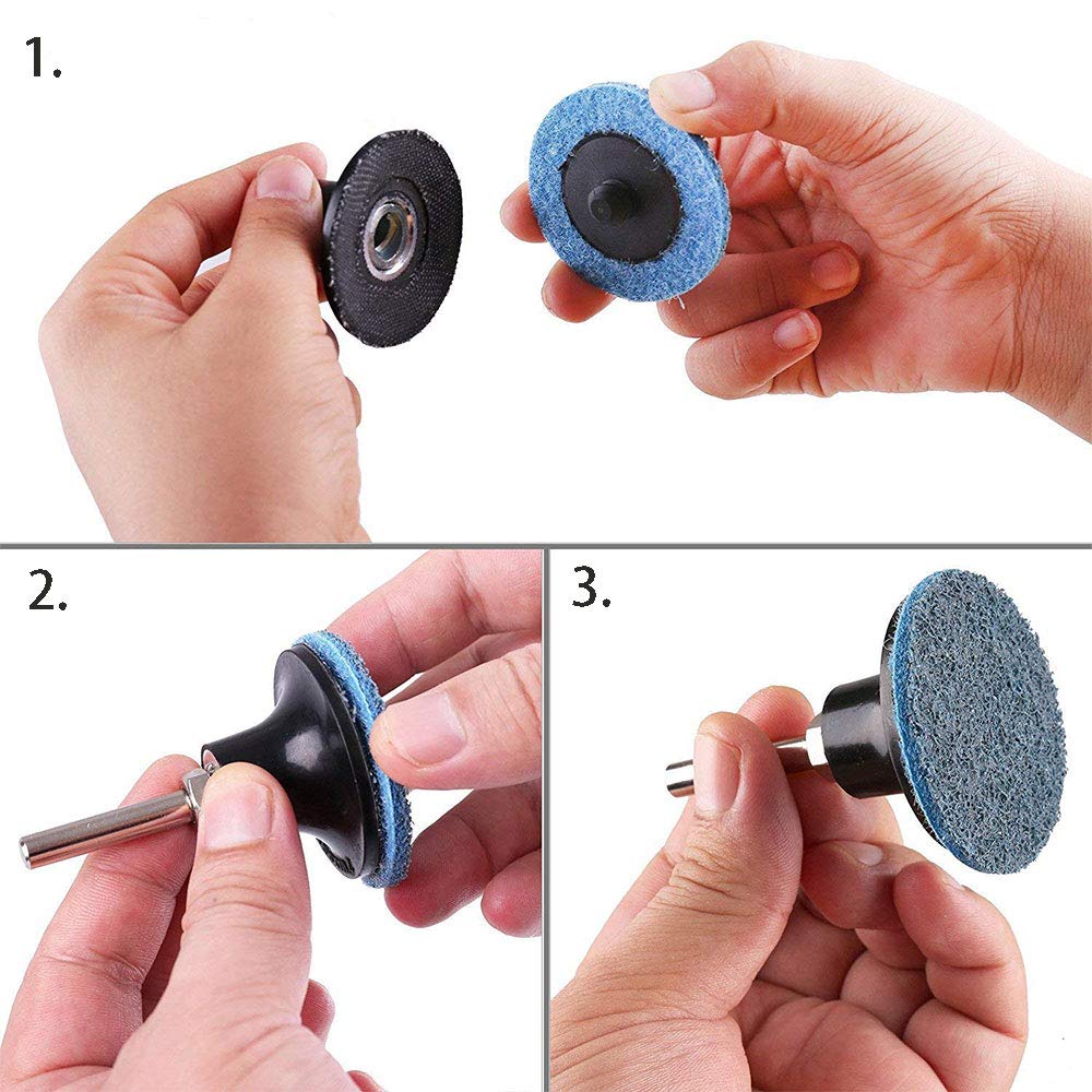 SagaSave Set di 42 dischi abrasivi in ossido di alluminio, nylon, grana media fine, cambio rapido, compatibili con smerigliatrice angolare, blu, marrone, rosso