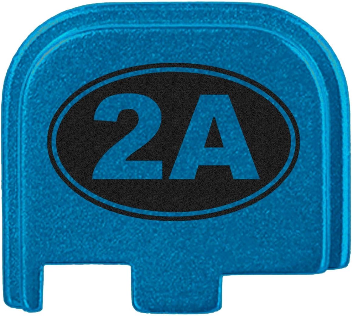 NDZ Performance Slide Cover Back Plate for Glock 43 43X 48 & PSA Dagger Micro – Aluminum Upgrade with Black Engraving – 2A Second Amendment Emblem – Blue