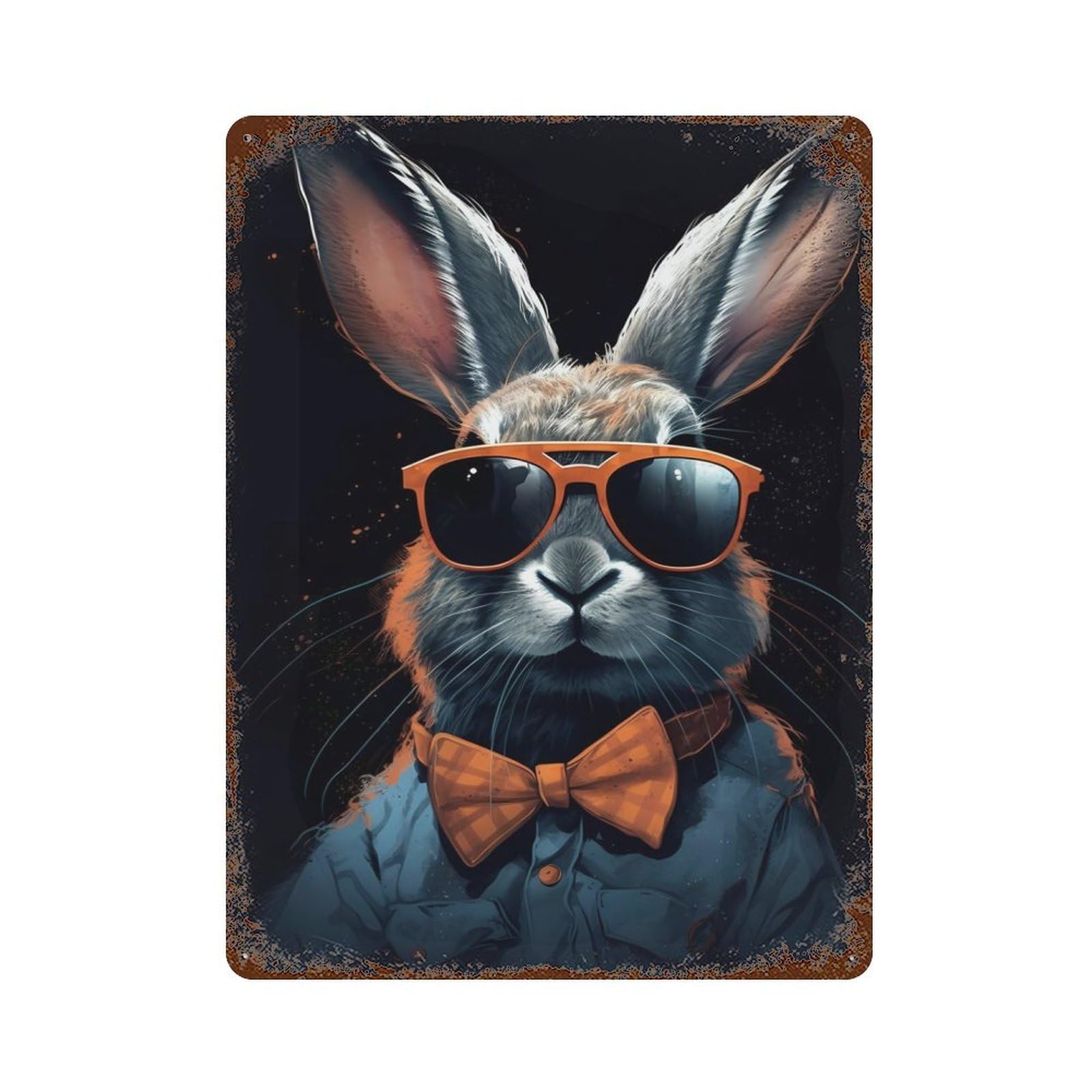 Garage Style Rabbit Bunny Sunglasses Aged Metal Wall Plaque 15.7"x11.8", Farmhouse Wall Decor for Bar And Workshop
