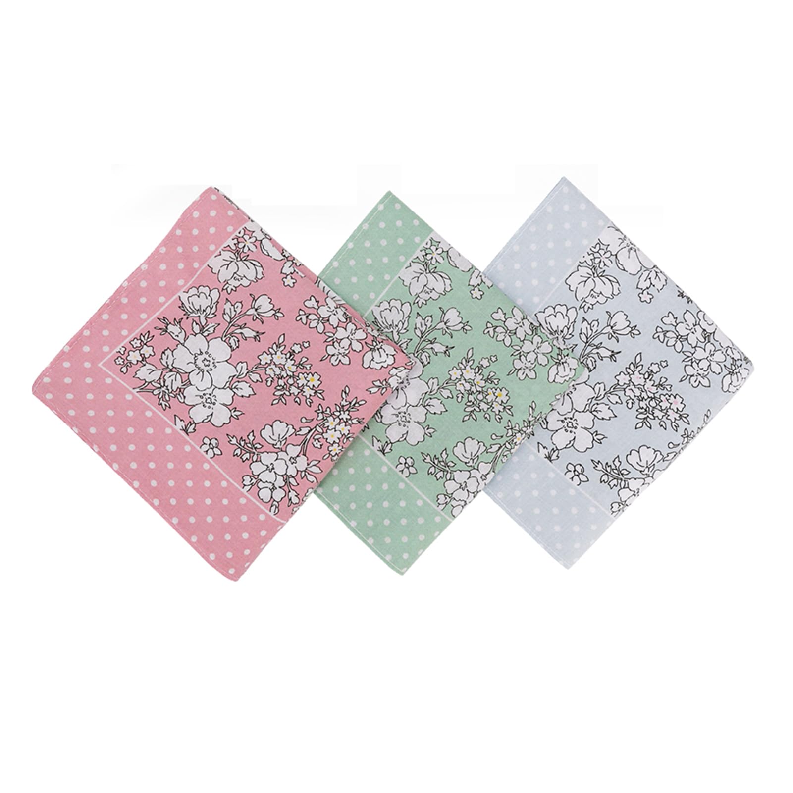 Ladies 100% 60S Cotton Handkerchiefs Womens Soft Vintage Floral Print Hankies for Wedding Party 3/6 Pieces 18x18/45x45cm