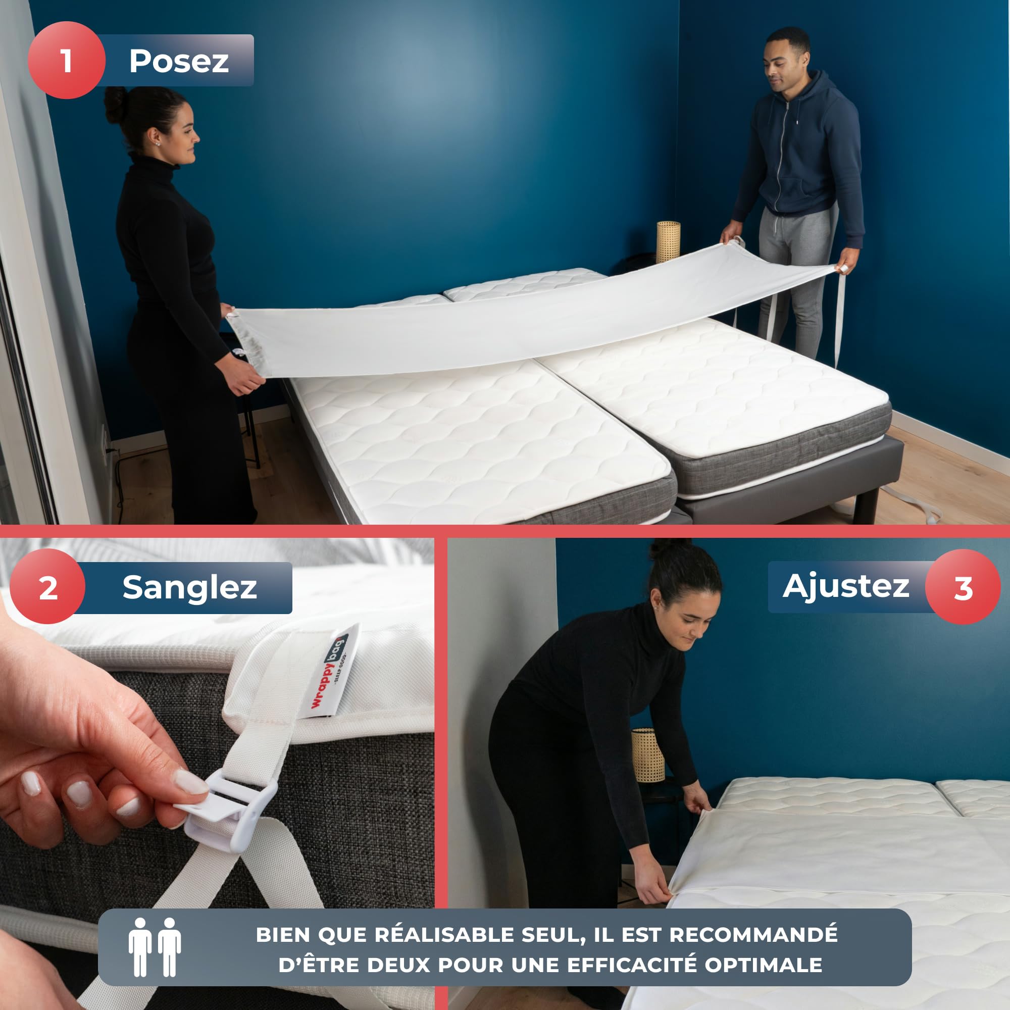 Wrappybag Pont de Lit - lit Pont Adulte pour Matelas - avec Sangles