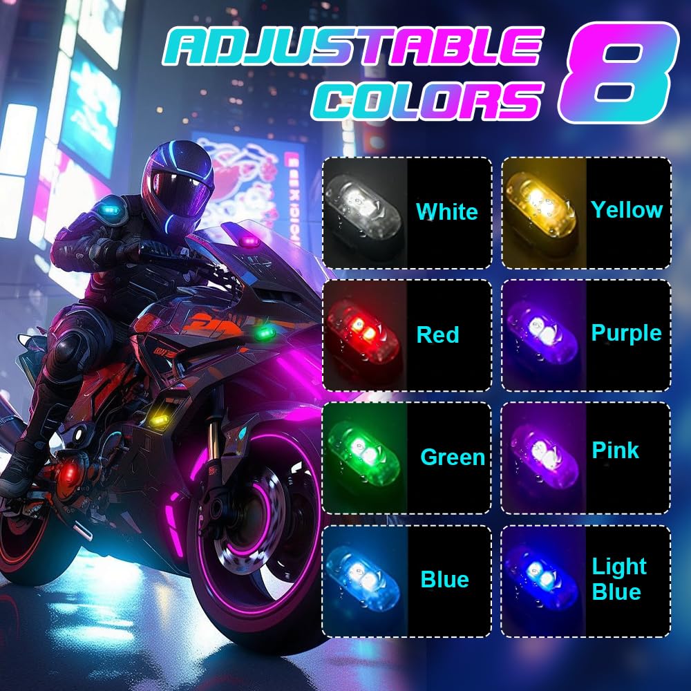 8 Piezas Luz Estroboscopica Drone, 8 Colores LED Estroboscópicas con Control Remoto, USB Estroboscópica de Señal Anticolisión Luz de Advertencia Nocturna para Dron, Camión, Bicicleta