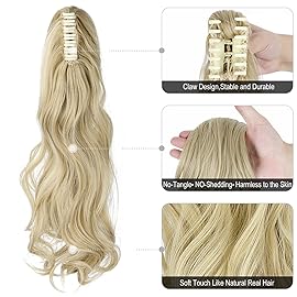Mitrygreen Claw Clip Ponytail Extension 18 Clip in Wavy Ponytail Hair Extensions Long Pony Tails for Women Extensions Light Blonde Mix Bleach Blonde Wave Hairpiece
