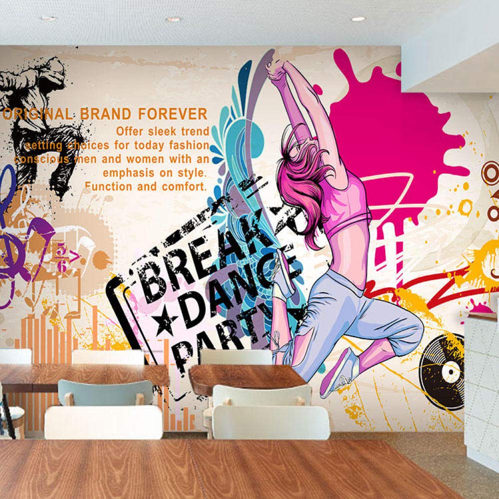 Carta da parati 3D Wall Mural3d musica graffiti danza hip hop street dance wallpaper personalità retrò grande murale palestra bar sfondo carta da parati250cm×170cm