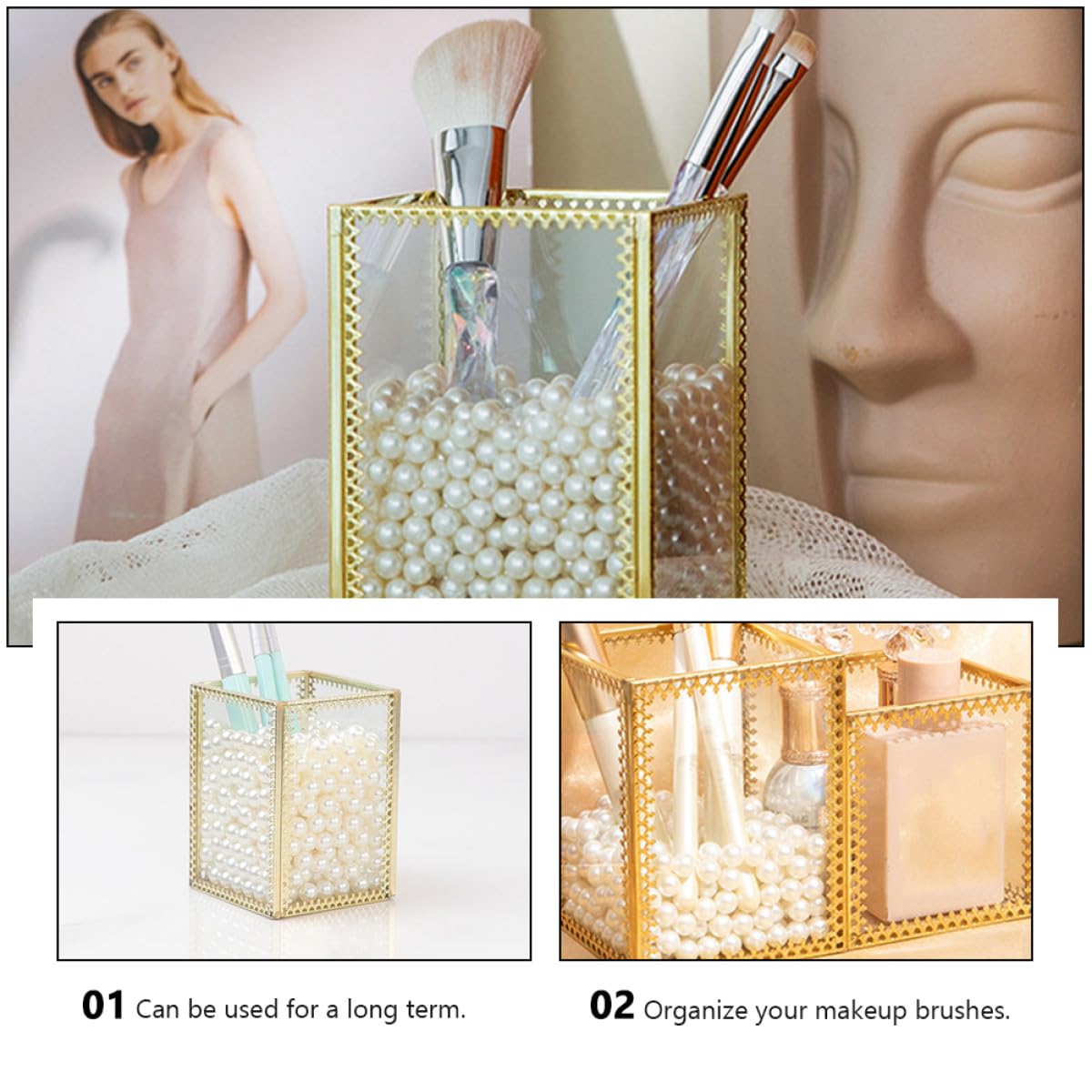 MAGICLULU 1pezzi Secchio per Pennelli Cosmetici in Vetro Scatola Portaoggetti per Trucchi Cancelleria Pennelli da Trucco Matita per Sopracciglia Design Elegante per Scrivania